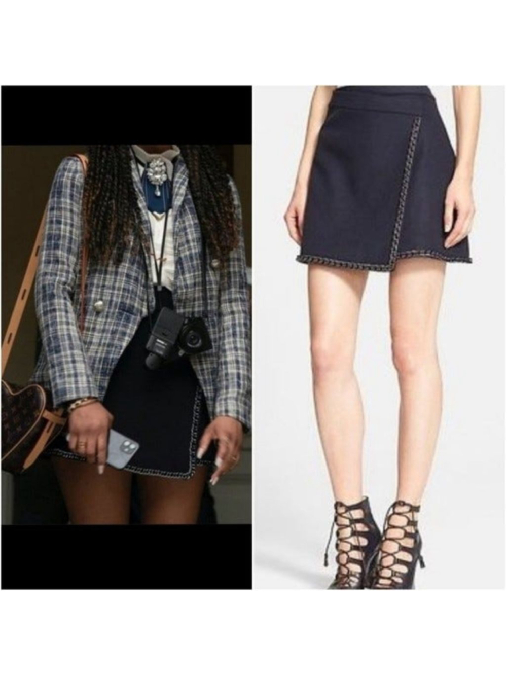 Nwt Tory Burch Brenda Navy Chain Trim Wrap Mini Skirt Size 8